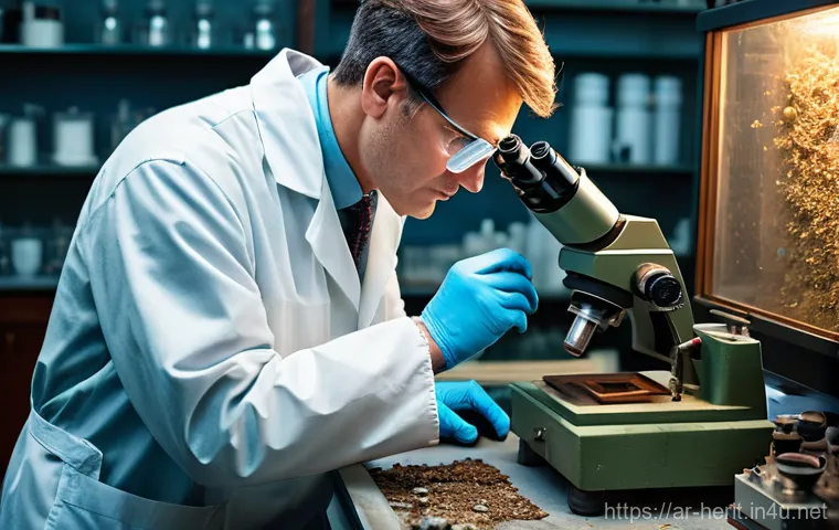 문화재수리 자격증 서적 추천 - **Prompt:** A focused and respectful female conservator, dressed in a clean, modest lab coat and glo...